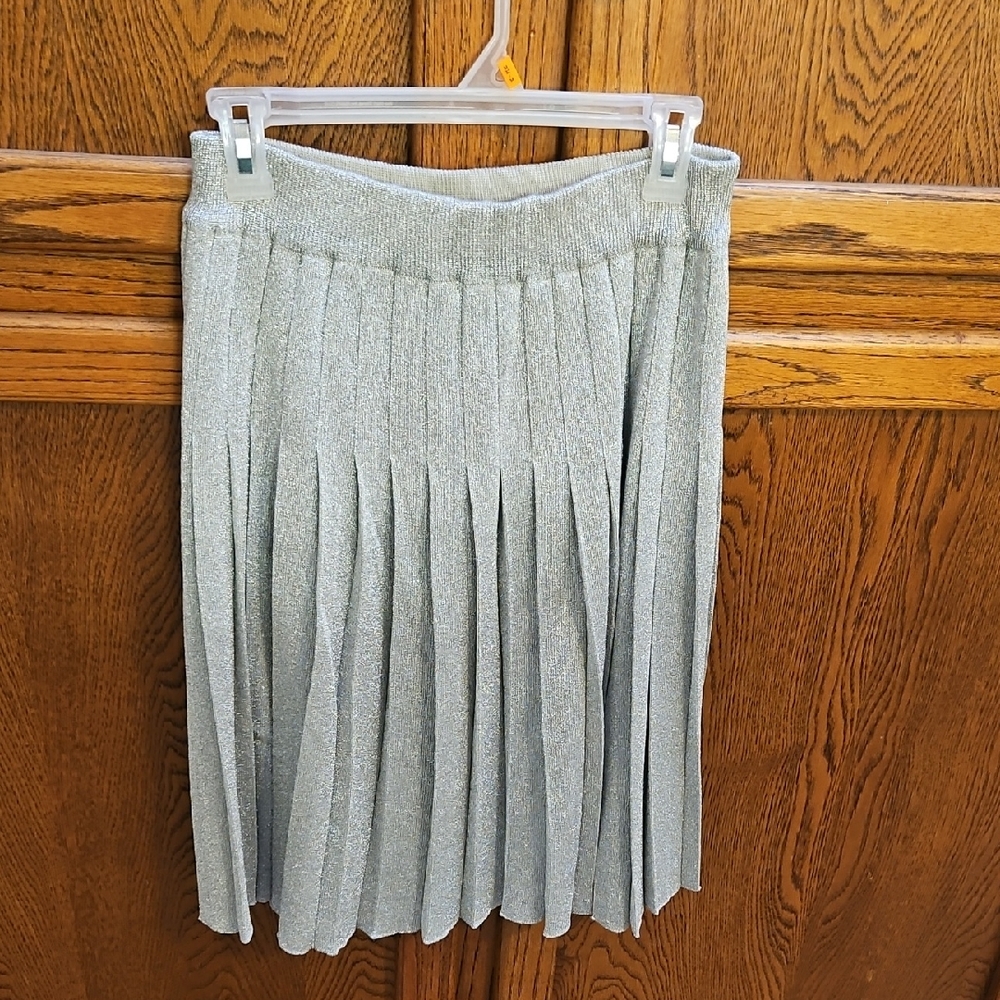SUZELLE Elegant Silver Pleated Skirt - L